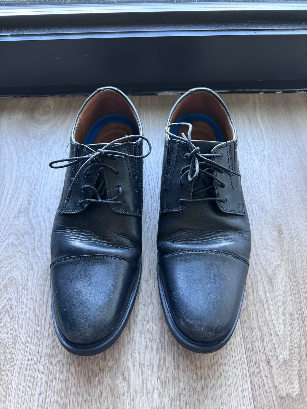 Clarks Black Leather Cap-Toe Derbys